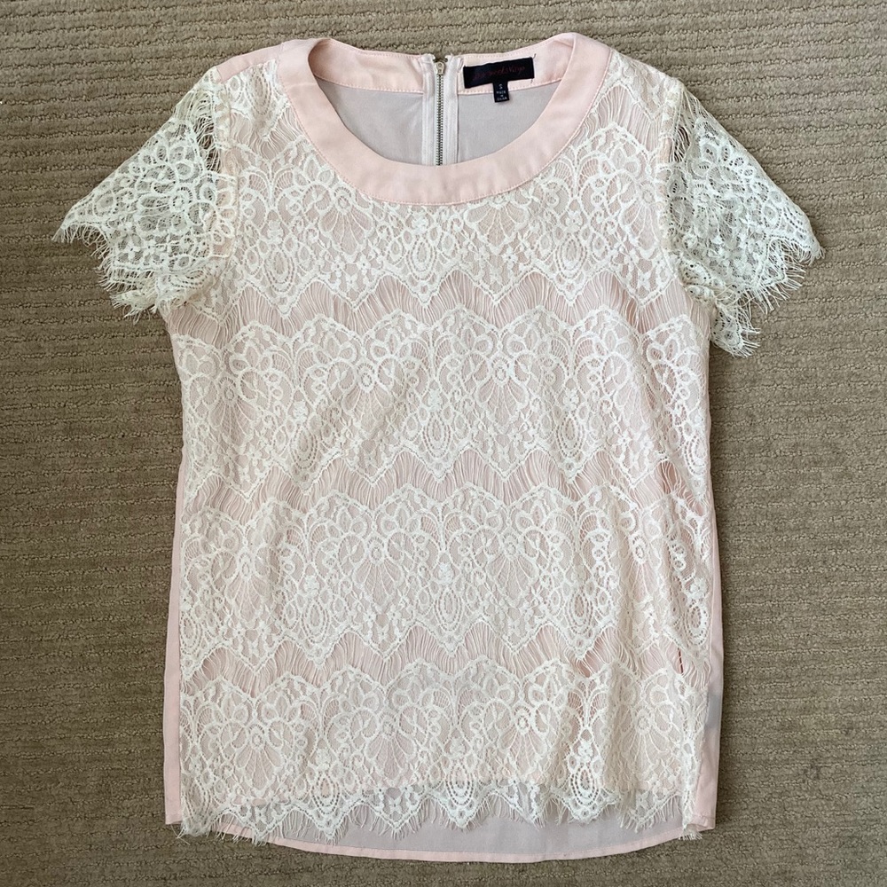 White & Pink Lace Blouse